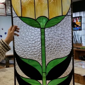 Stained Glass Hanging Panel - P-180 - Giant Art Deco Tulip