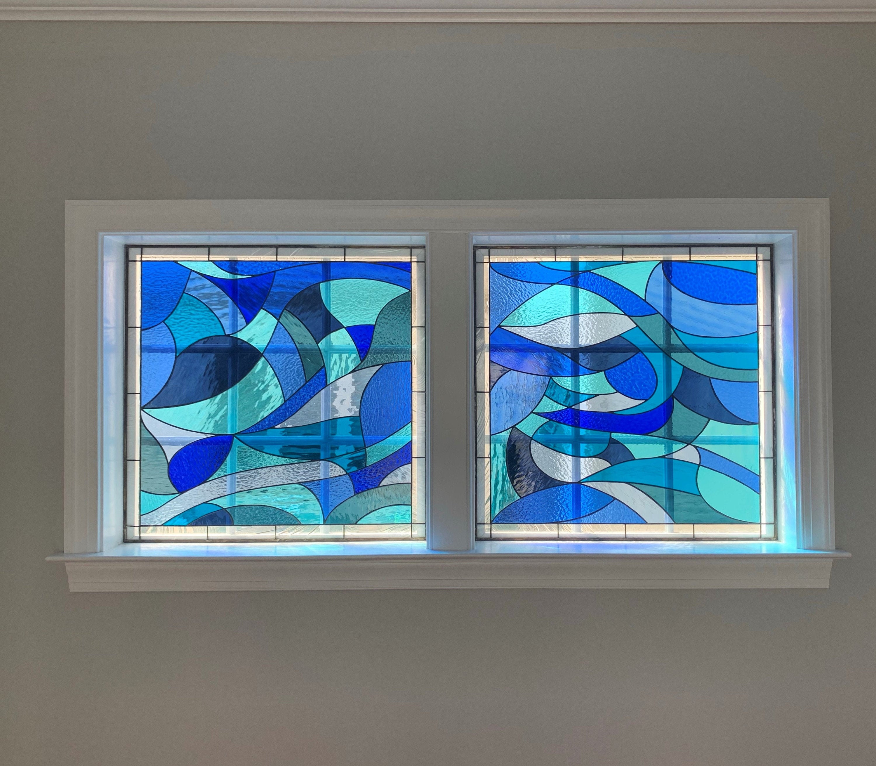 Stained Glass Windows - W-358 Sophisticated Blues 2 - Etsy