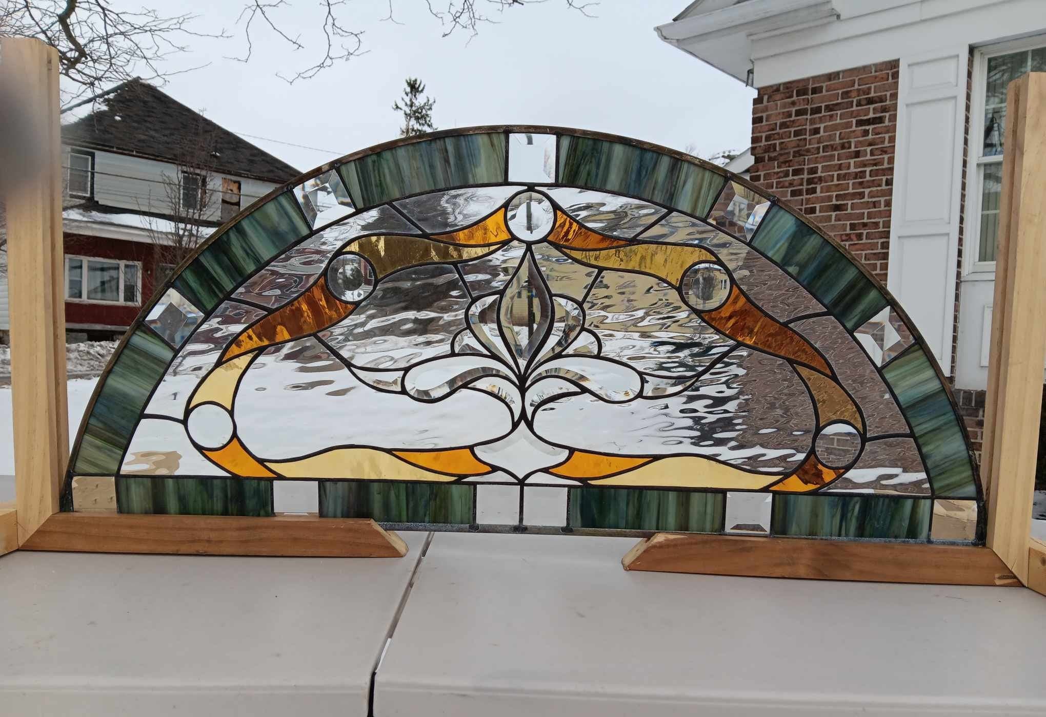 Imperial Elegance: A Grand Amber Arched Leaded Transom Stained Glass ...