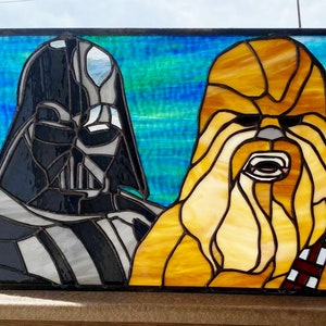 Stained Glass Hanging Panel - P-243 Darth Vader & Chewbacca