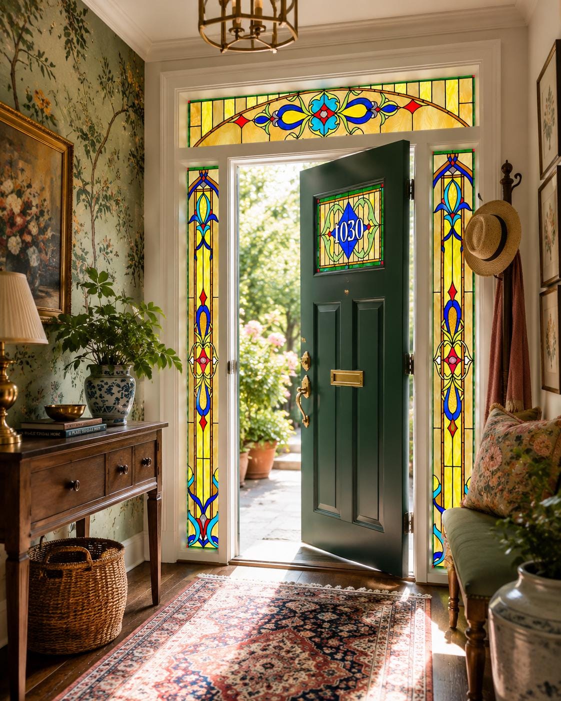 The Sovereign Entryway Ornate Victorian Jewel-toned Stained Glass