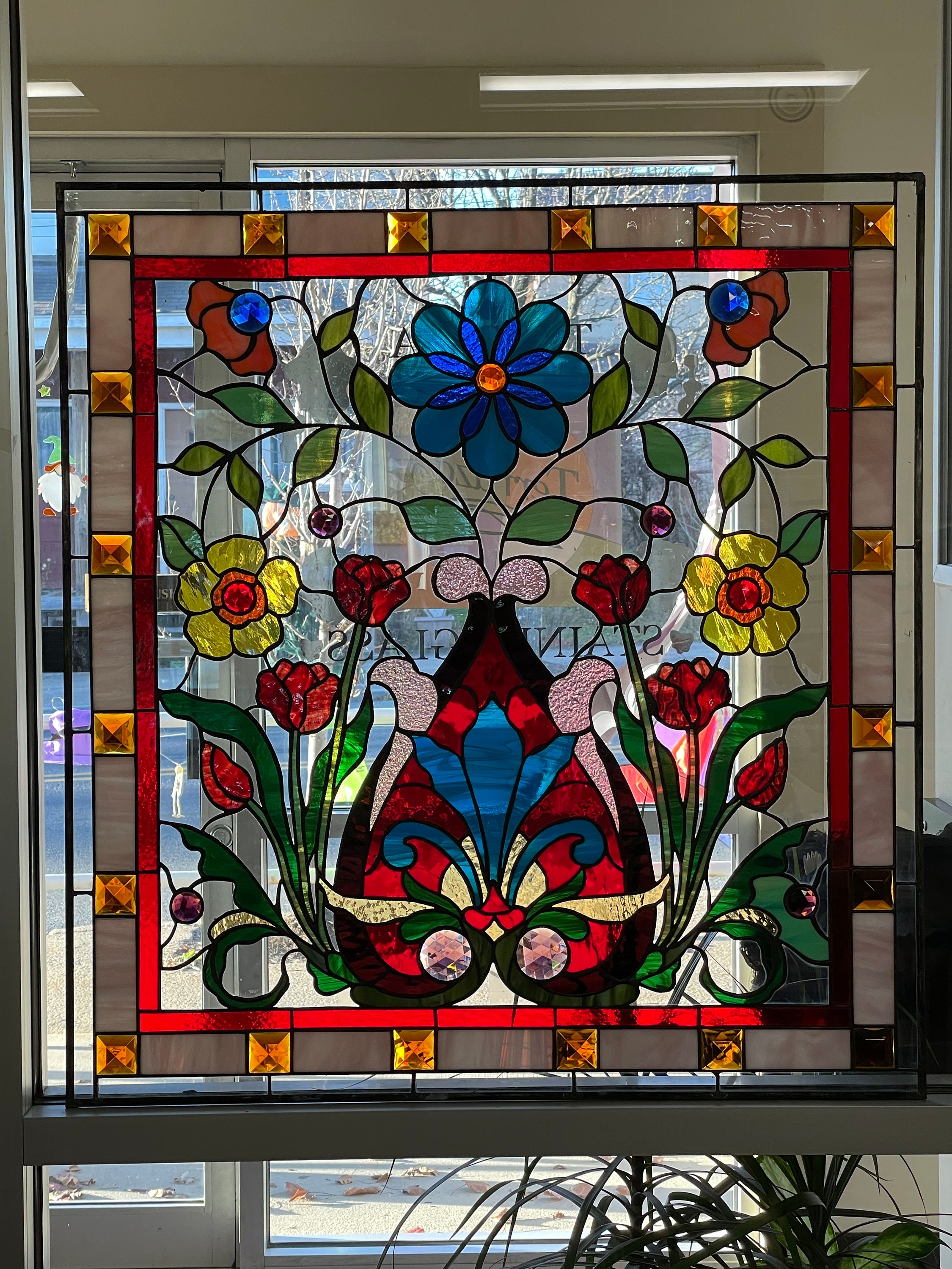 Stained Glass Window Floral Art Nouveau W-520 - Etsy