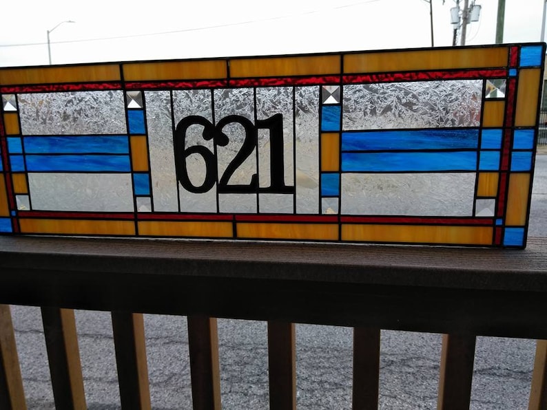 AM145 Craftsman Style Stained Glass Address Marker Etsy