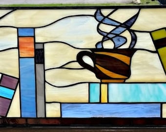 Stained Glass Window - W-477 Coffee and Books