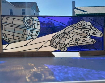 Stained Glass Transom Window Death Star Millennium Falcon TW-368