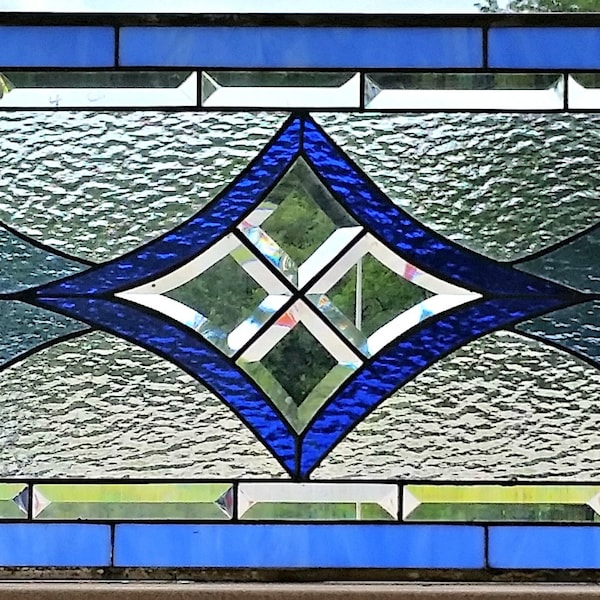 Stained Glass Hanging Panel - P-116 Blue Diamonds