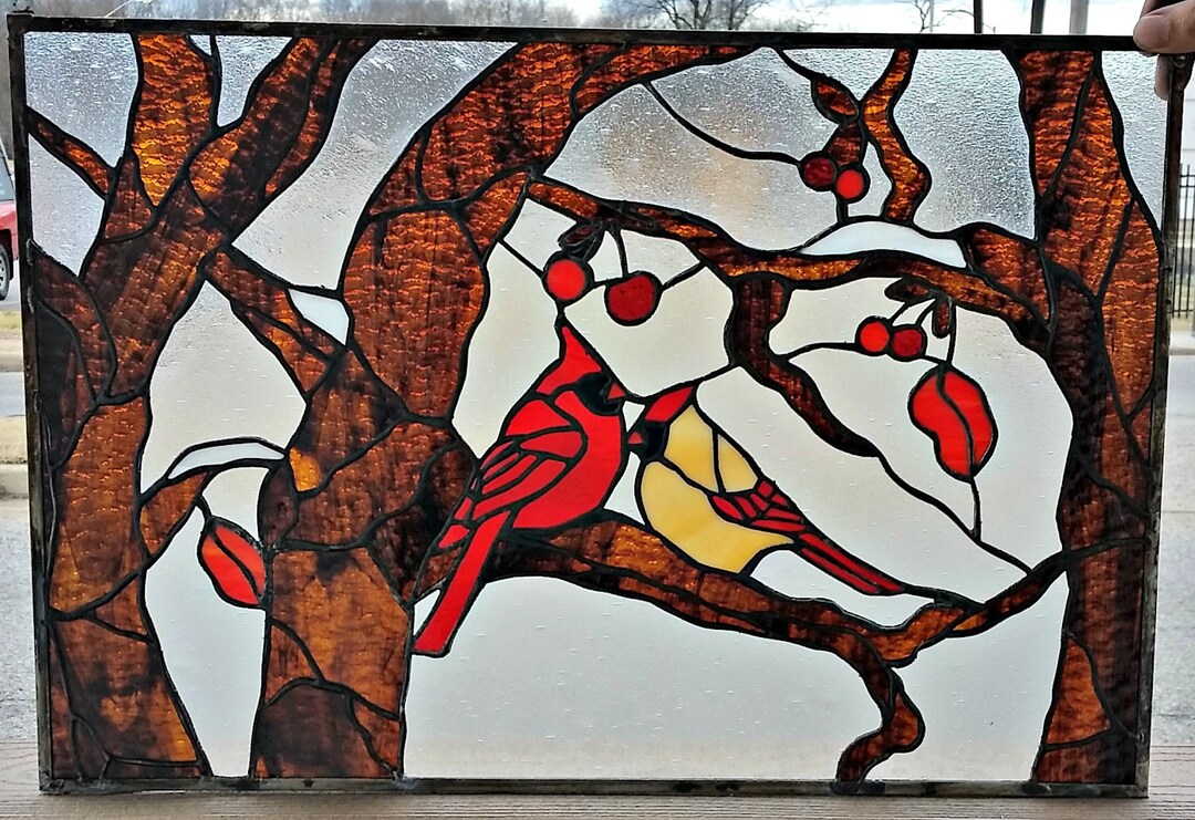 P87 Love Birdsstained Glass Panel Etsy