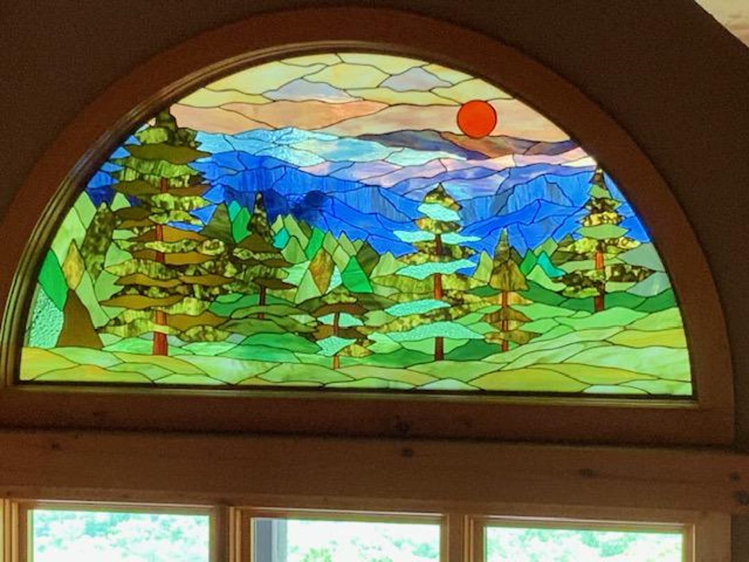 Stained Glass Arched Window Blue Ridge Mountains W-542 - Etsy