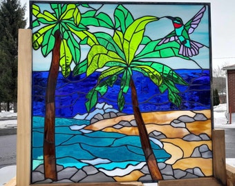 Stained Glass Hanging Panel Caribean Beach P-329