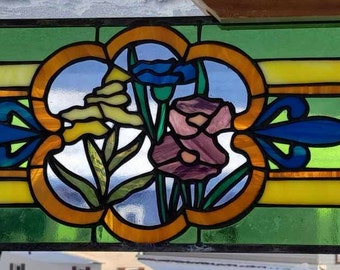 Stained Glass Transom Window Wildflowers TW-354