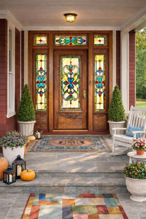 Heritage Bloom: Classic Symmetry in Stained Glass Window Set