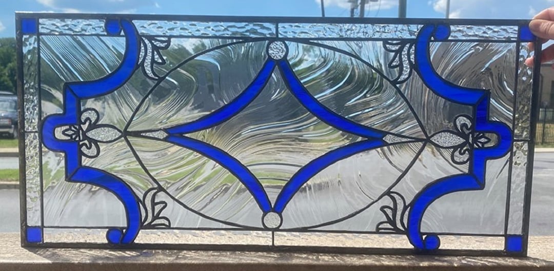 Stained Glass Transom Window - TW-264 Blue Ribbons - Etsy