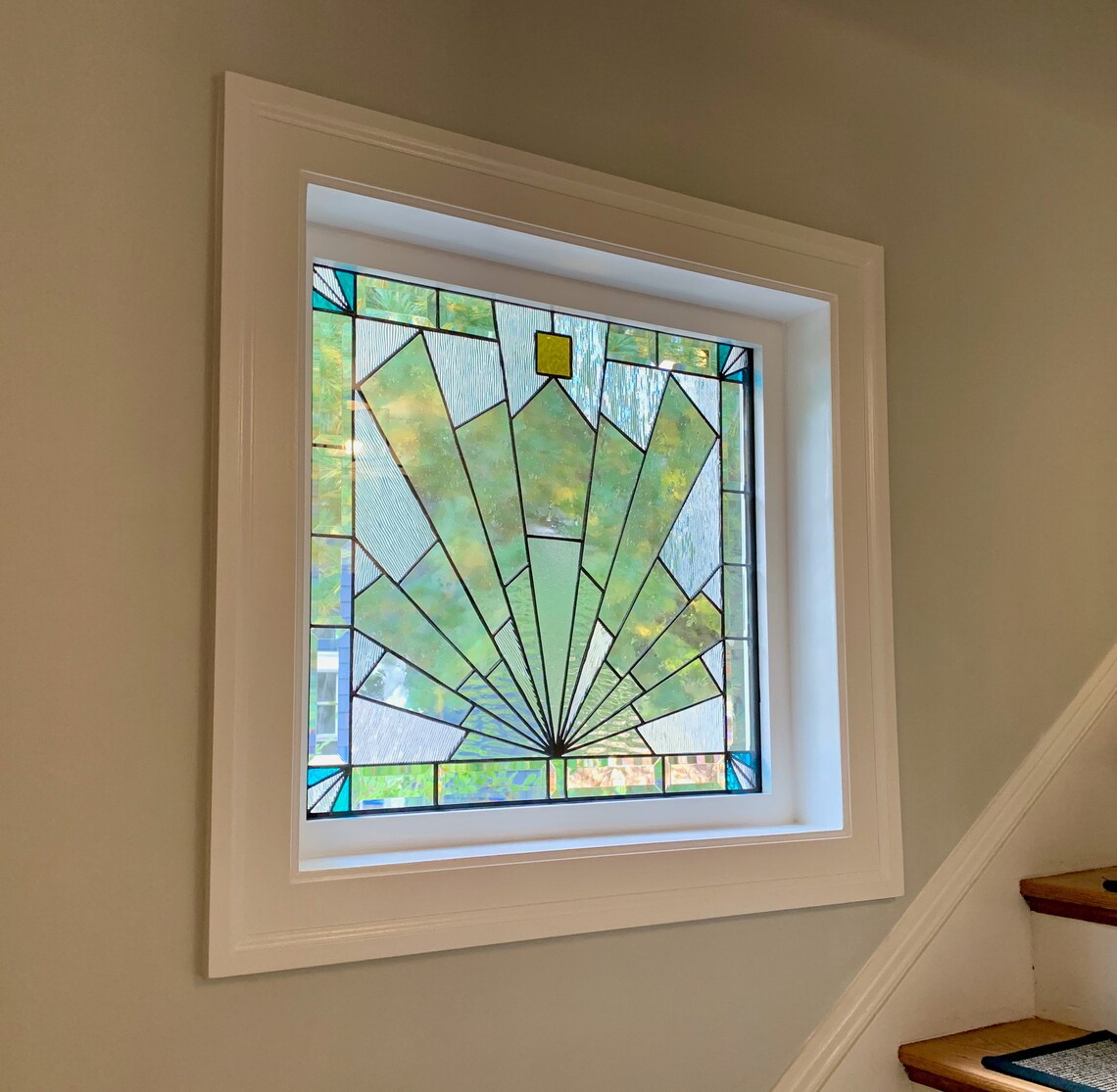 W282 Art Deco Clears Stained Glass Window Etsy