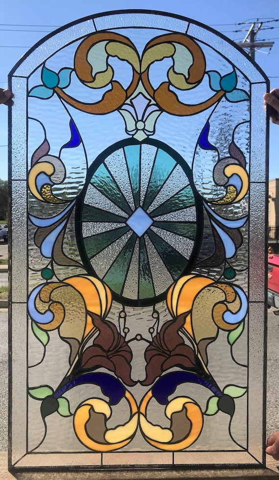 Stained Glass Window - W-336 Art Nouveau Ribbons & Flowers