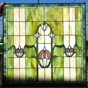 Stained Glass Transom Window - TW-45 - &quot;Tulips chain II&quot;
