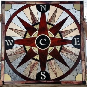 Stained Glass Window - W-151 Compass Rose in Earth Tones - Etsy