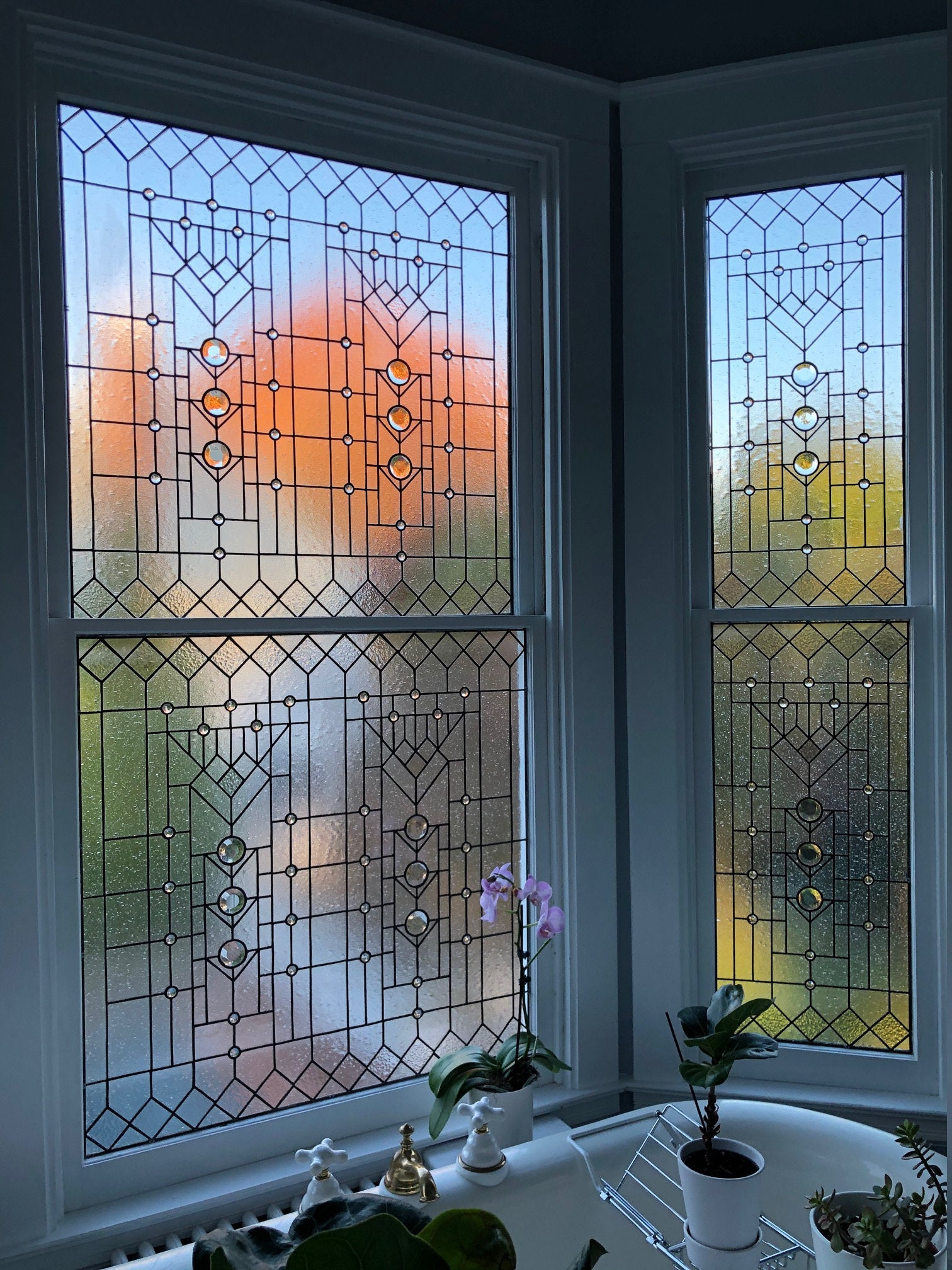 （特別価格）Stained Glass Window Stained Glass Window - W-363 Vintage Elegance / Bathroom