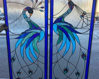 Stained Glass Hanging Panel - P-26 Proud Peacocks