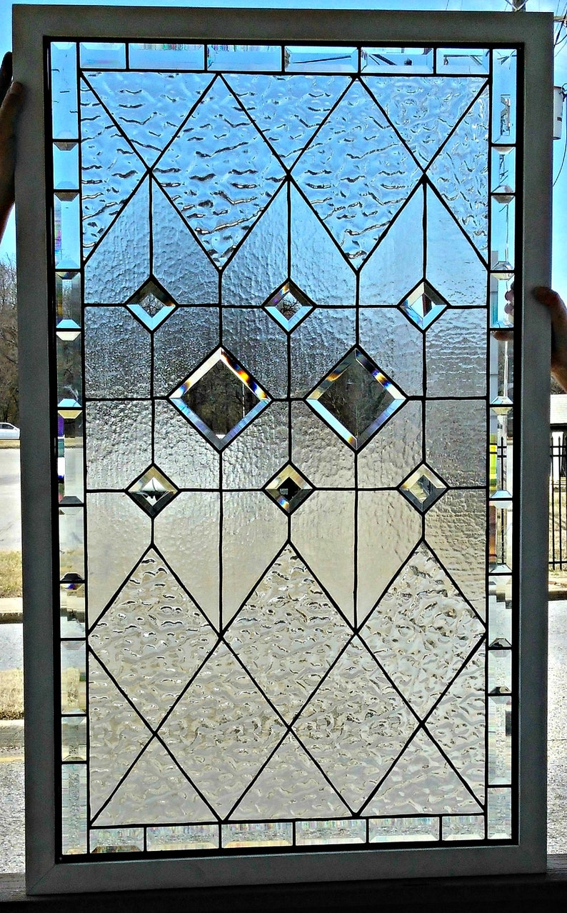 W225 Elegant Diamonds Stained Glass Window Etsy