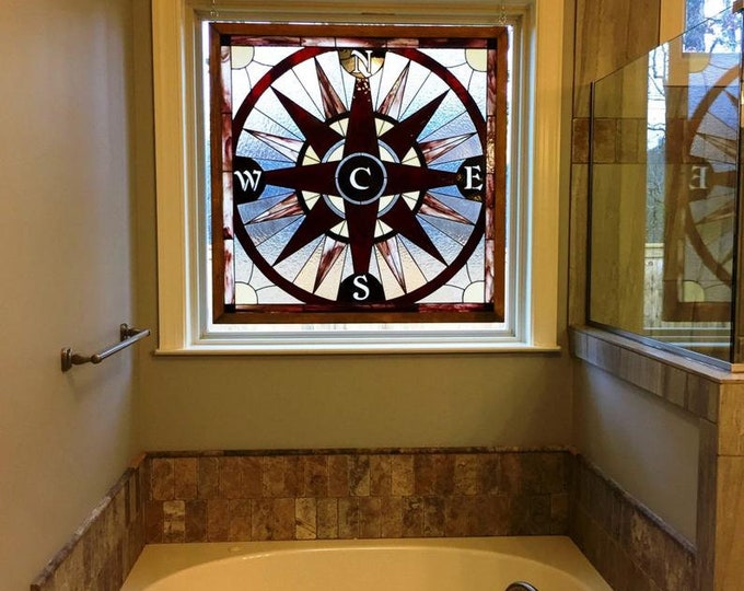 Compass Rose Stained Glass Window, Panel Octagonal Stain Glass ...