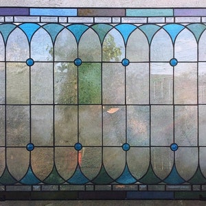 Stained Glass Bathroom Window Panel W-25 Pastel Vintage Design Teardrops Traditional image 5