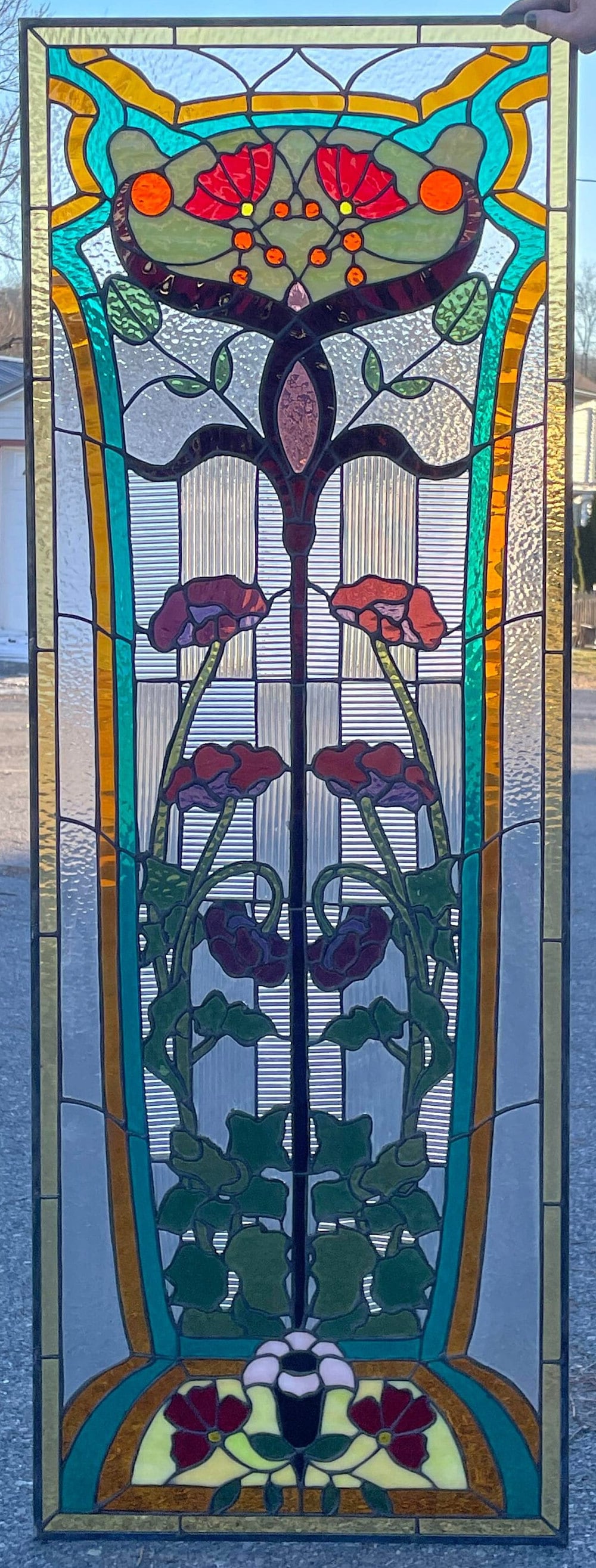 Stained Glass Window - W-336 Art Nouveau Ribbons & Flowers - Terraza  Stained Glass