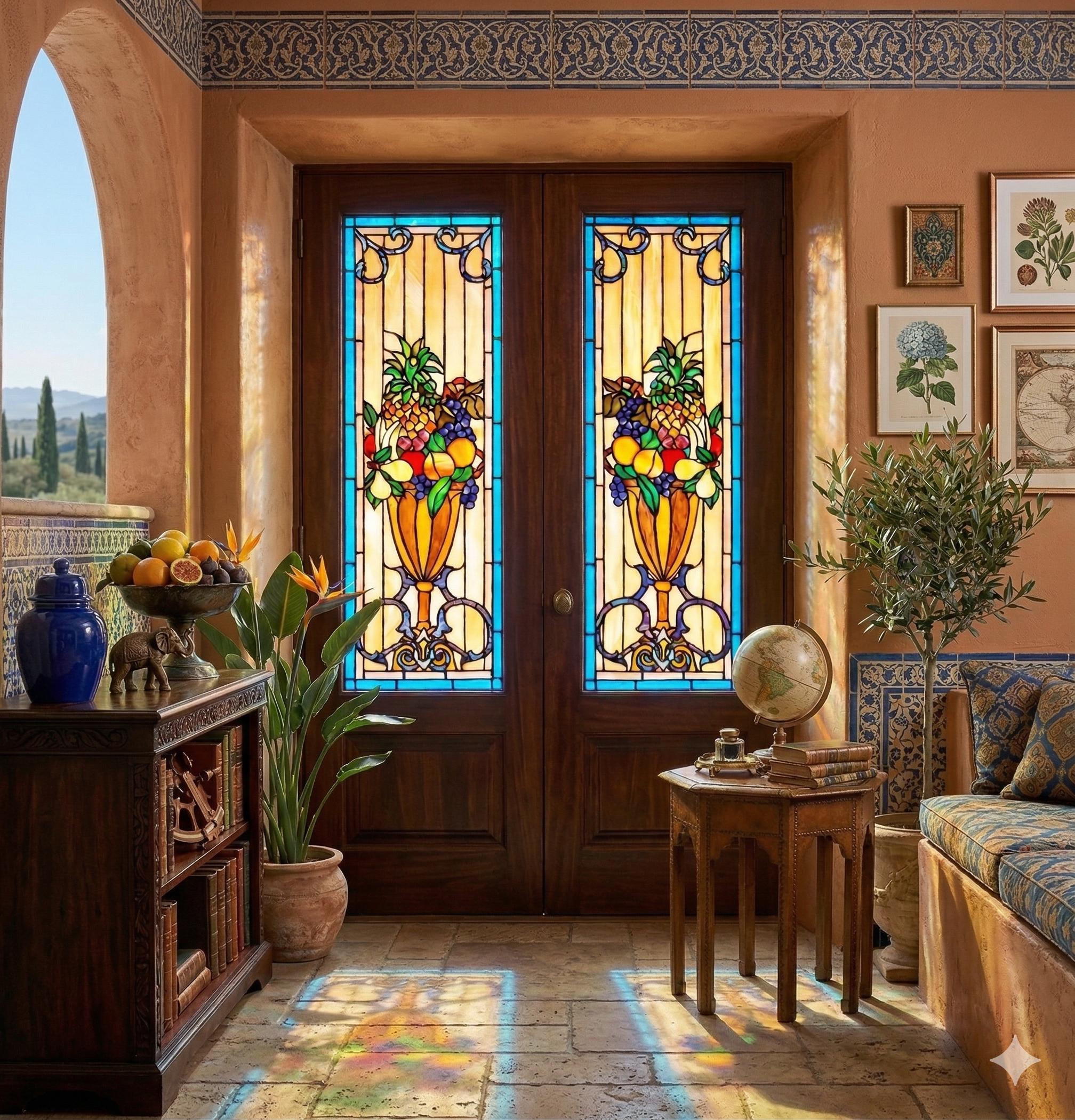 Bountiful Harvest: A Mediterranean Still Life in Glass Stained