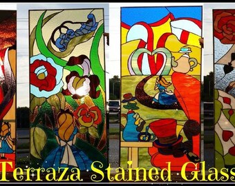 Stained Glass Set of Windows - Alice in Wonderland