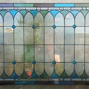 Stained Glass Bathroom Window Panel W-25 Pastel Vintage Design Teardrops Traditional image 7