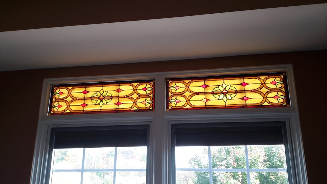 Stained Glass Transom Window - TW-46 - Victorian Ribbons & Flowers - Etsy