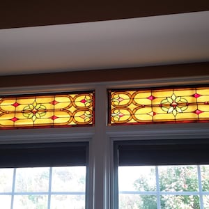 Stained Glass Transom Window - TW-46 - Victorian Ribbons & Flowers