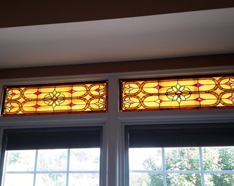 Stained Glass Transom Window - TW-46 - Victorian Ribbons & Flowers