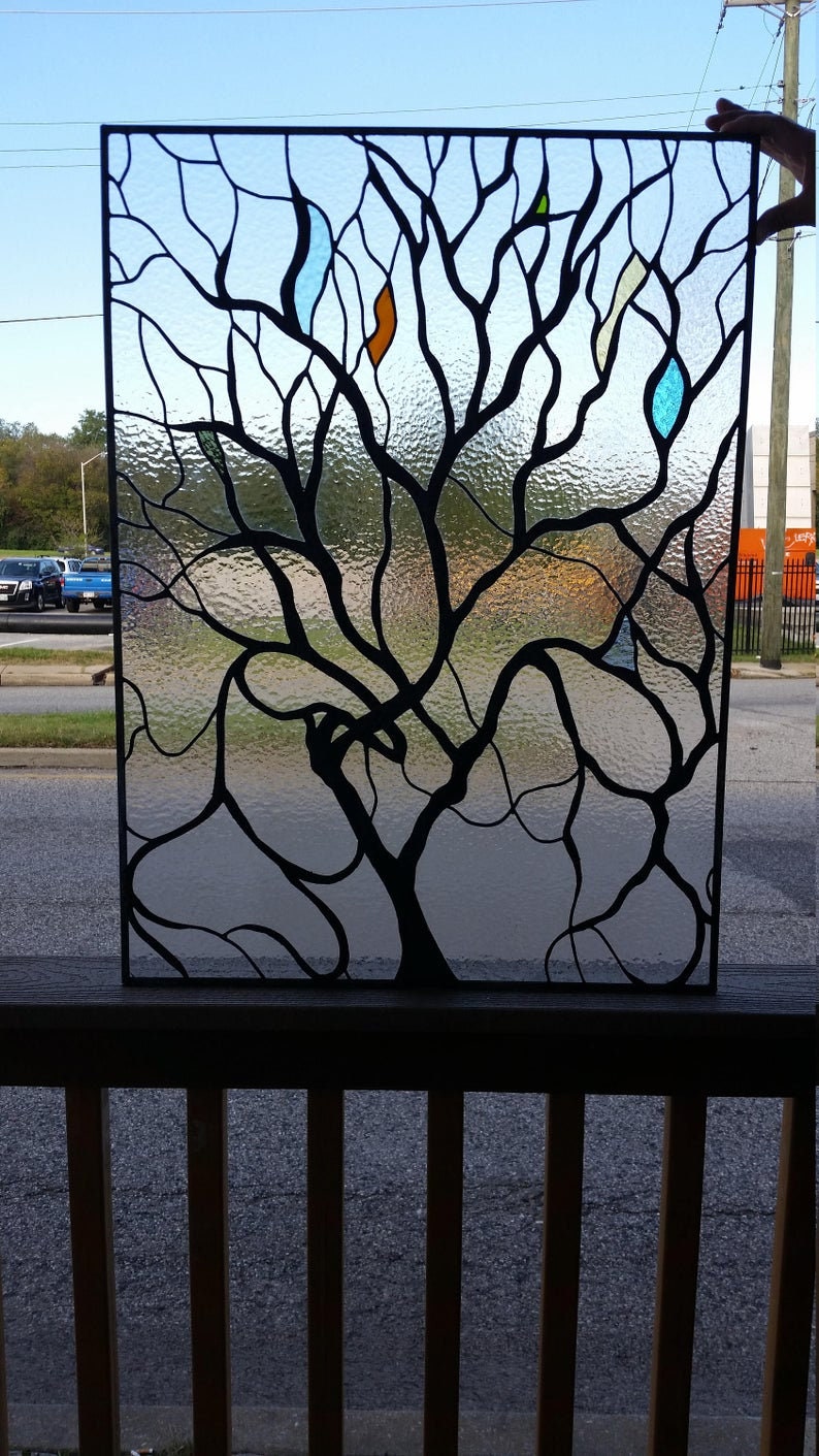 W149 Lead Came Tree Stained Glass Window Etsy