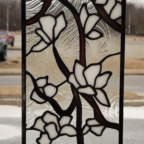 Stained Glass Transom Window Hanging Panel Turquoise Blue Etsy