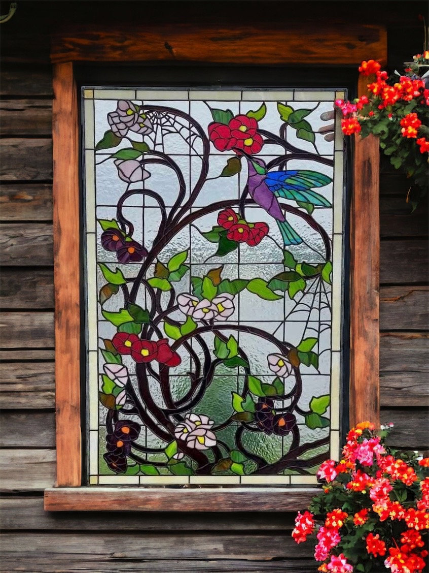 Stained Glass Window - W-491 Art Nouveau Flower Vine With
