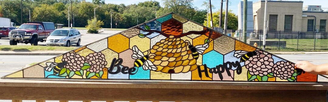 Stained Glass Transom Window - TW-265 Bee Happy - Etsy