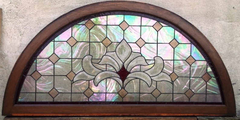 Stained Glass Transom Window TW-26 Iridescent Champagne Diamonds image 1