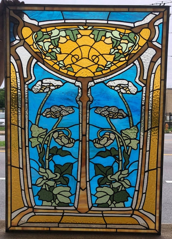 vliegtuig Manifesteren toewijzen Stained Glass Window W-430 Art Nouveau - Etsy België