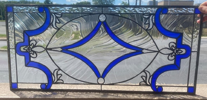Stained Glass Transom Window TW-264 Blue Ribbons - Etsy