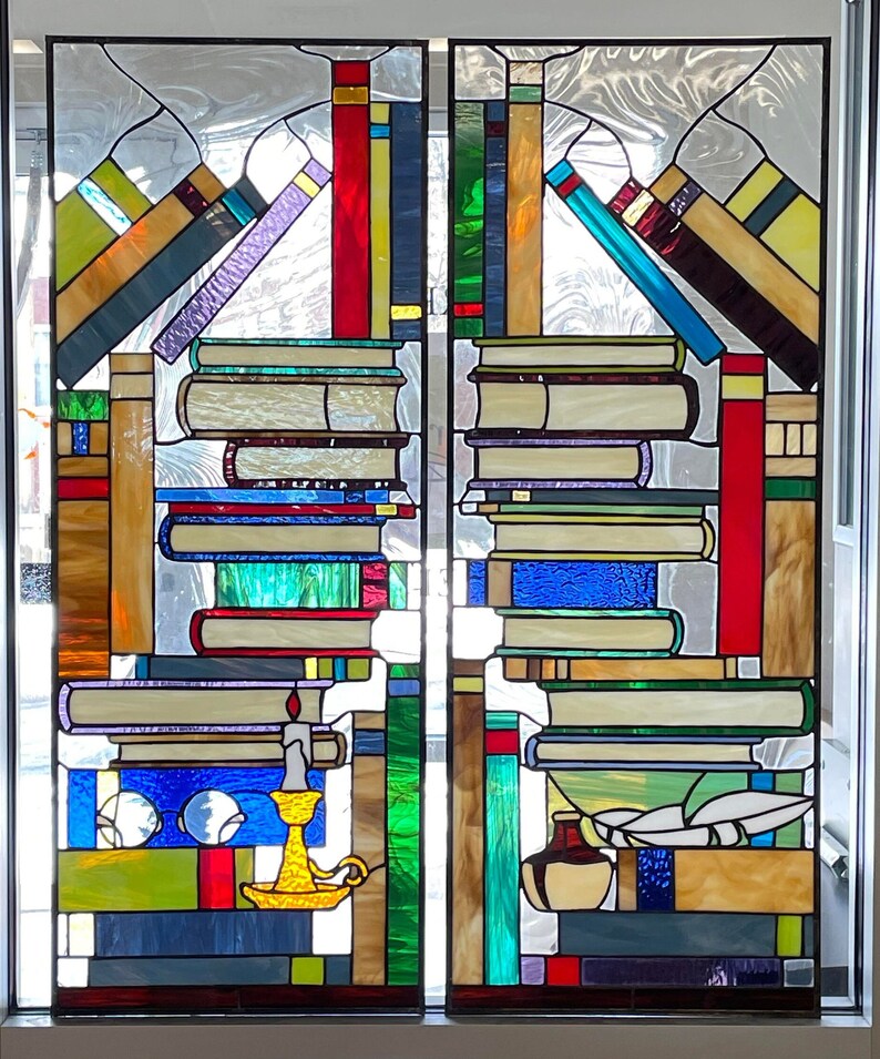 The Whimsical Reading Nook: "stacked Books" Stained Glass Windows or ...