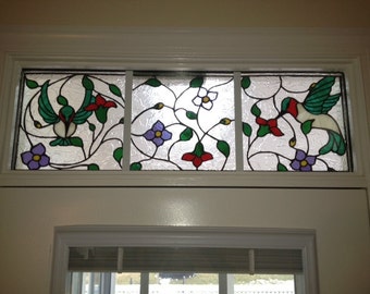 Stained Glass Transom Window - TW-37 - "Dance of the Hummingbirds II"