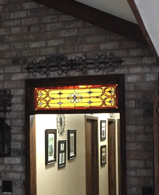 Stained Glass Transom Window - TW-46 - Victorian Ribbons & Flowers - Etsy