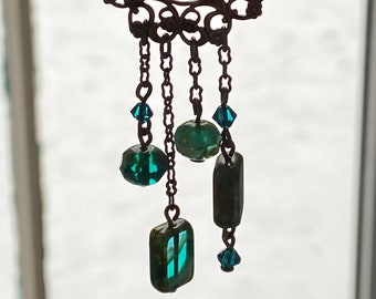 Necklace and Earring Set with Antiqued Green Glass