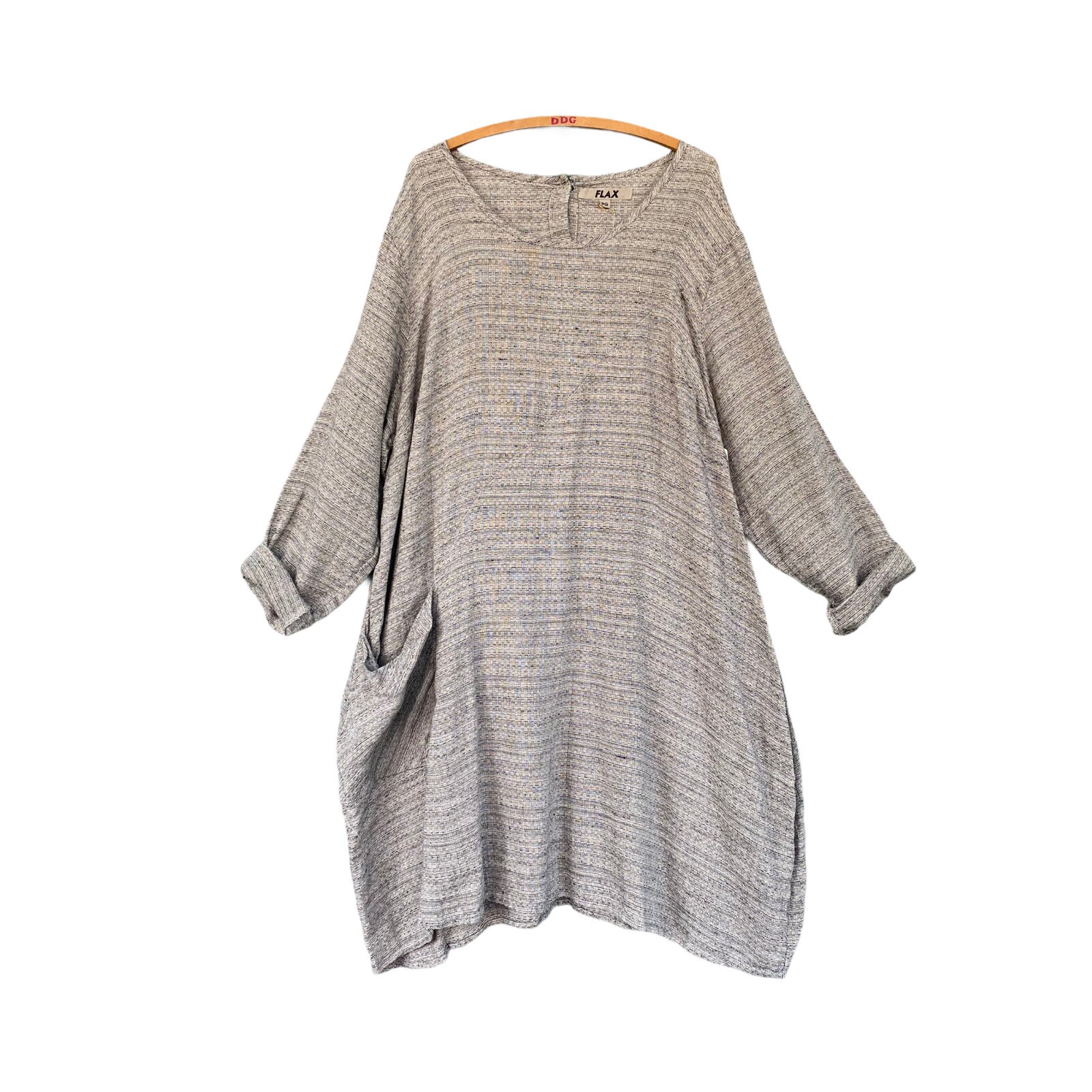 FLAX Long Sleeve Dress -2G/2X- Natural/Black Linen NWT