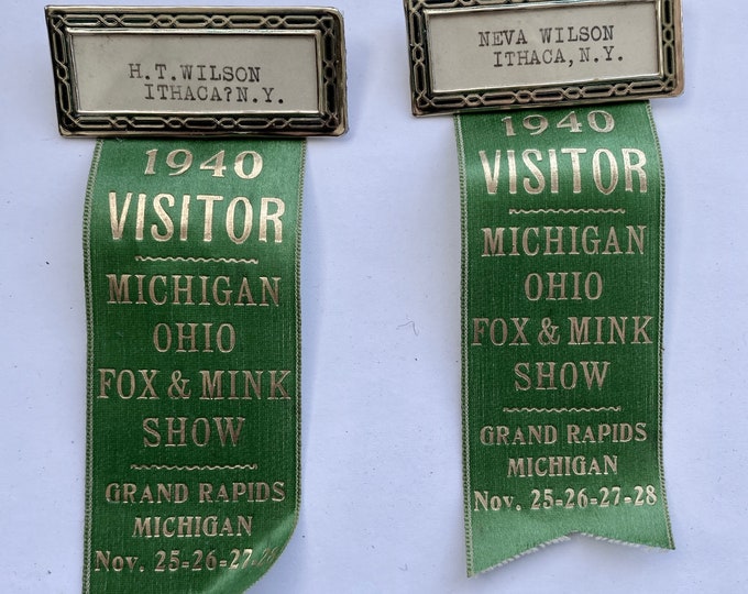 Pair of Vintage 1940 Visitor Ribbons for Michigan Ohio Fox and Mink Show Grand Rapids