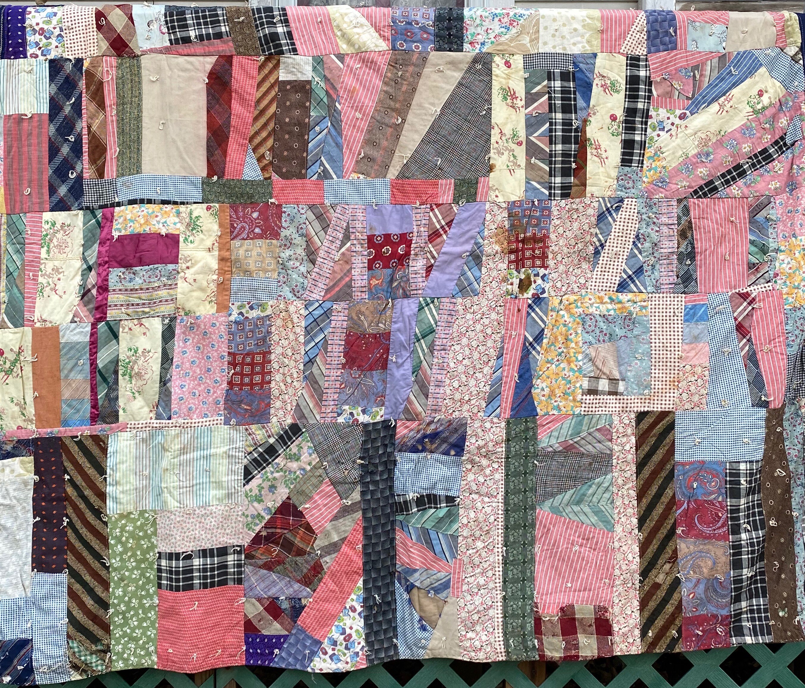 Colorful Vintage Tied Quilt 76 x 70