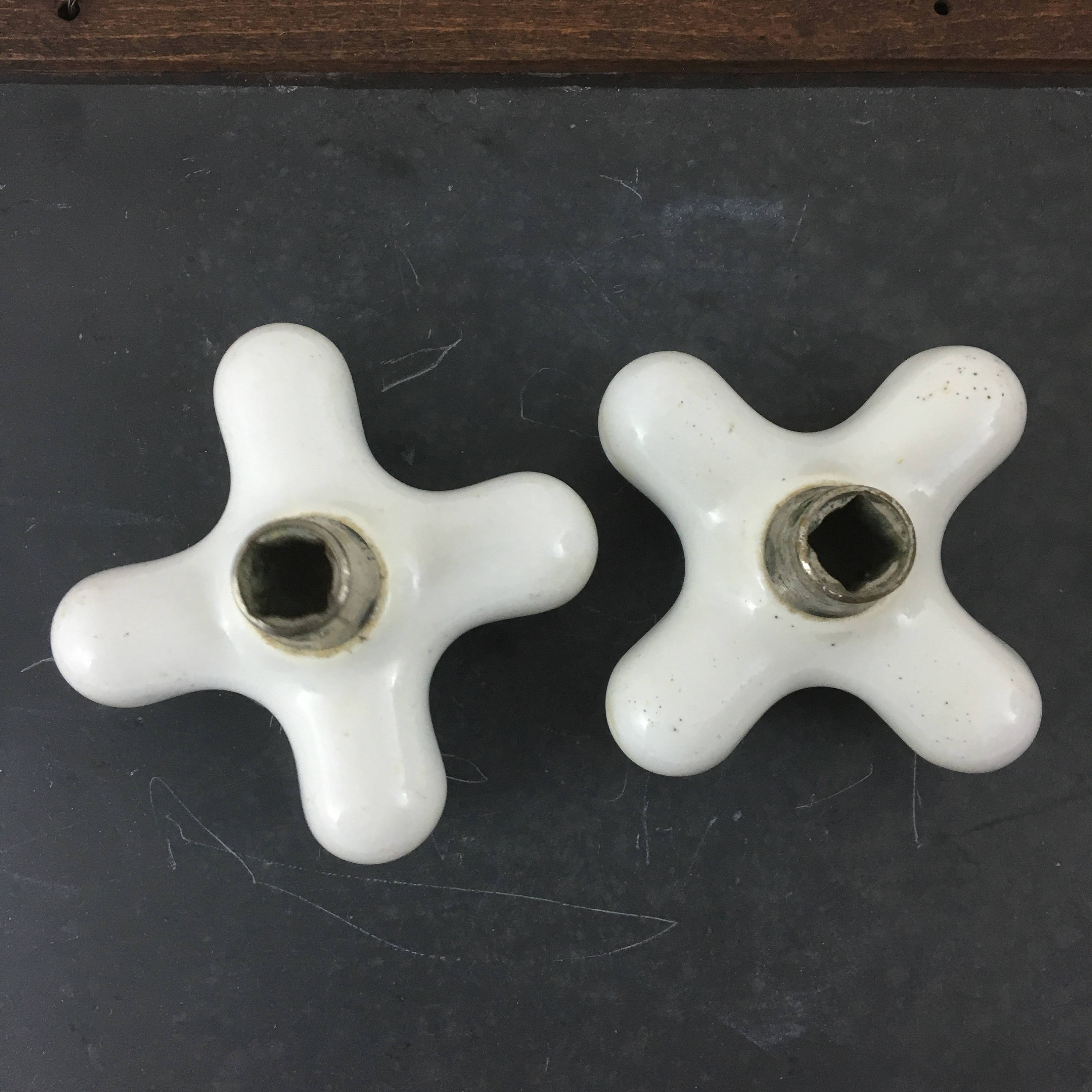 Pair of Vintage Porcelain Hot Cold Faucet Handles