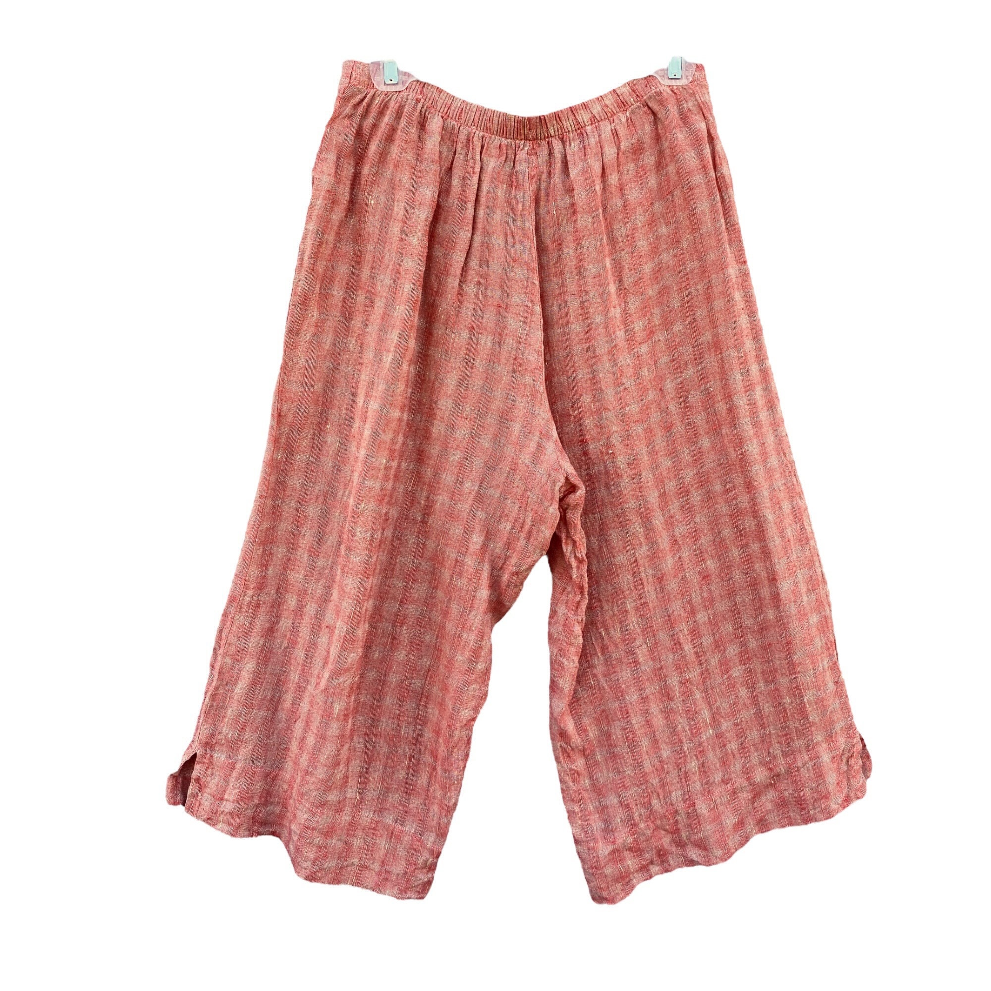 FLAX Wide Leg Gaucho Pants S Mango Plaid Gauze Linen