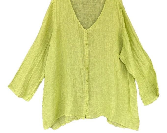 FLAX Whole Shirt -3G/3X- Lime Green Linen Gauze