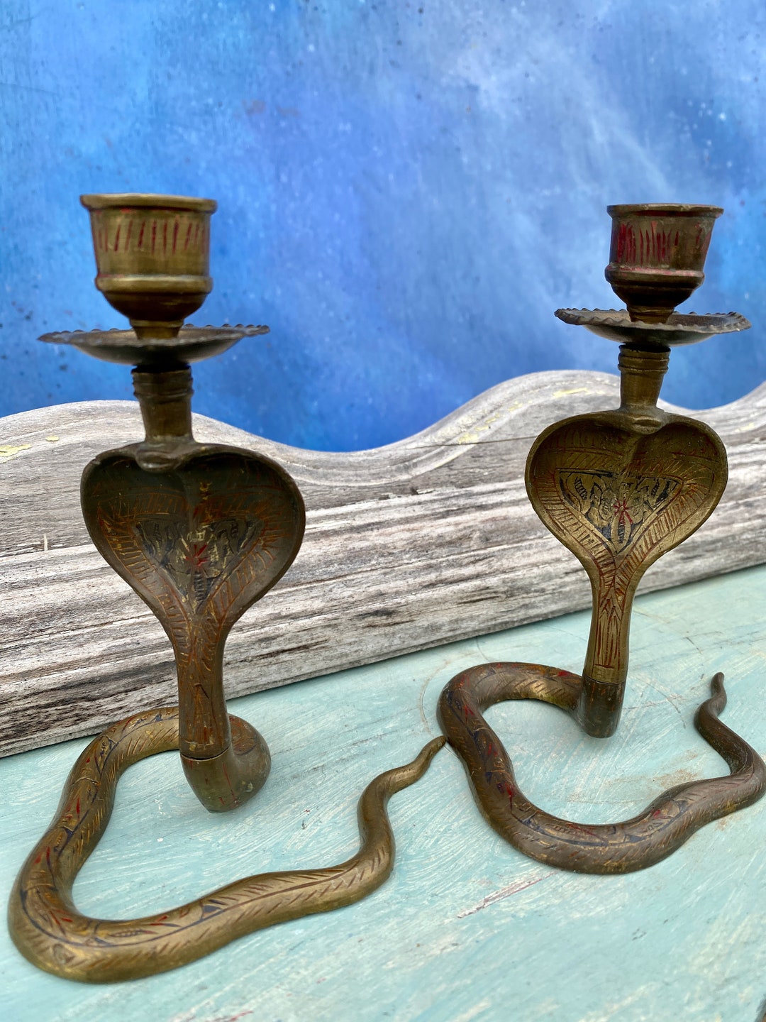 Pair of Antique Brass Cobra Candlesticks 6 Etsy